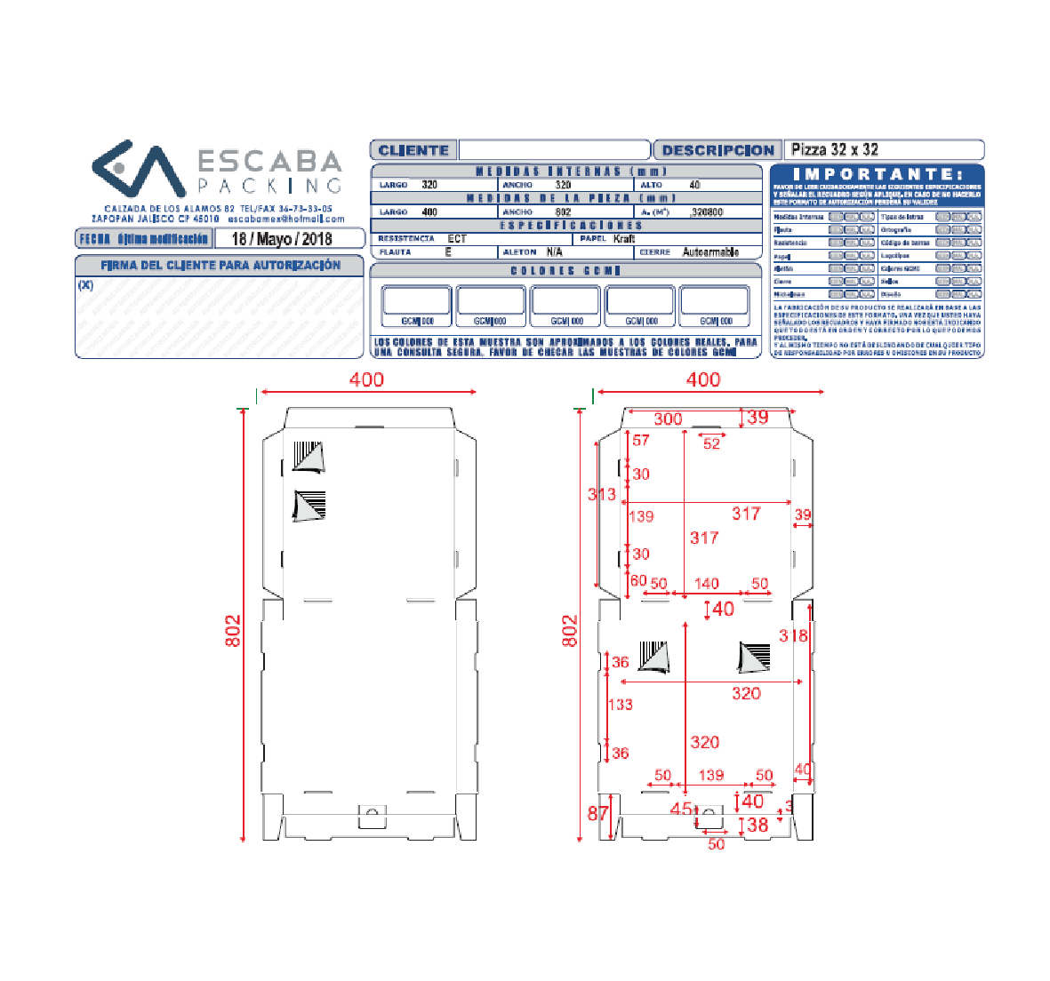 Plano técnico caja pizza 3