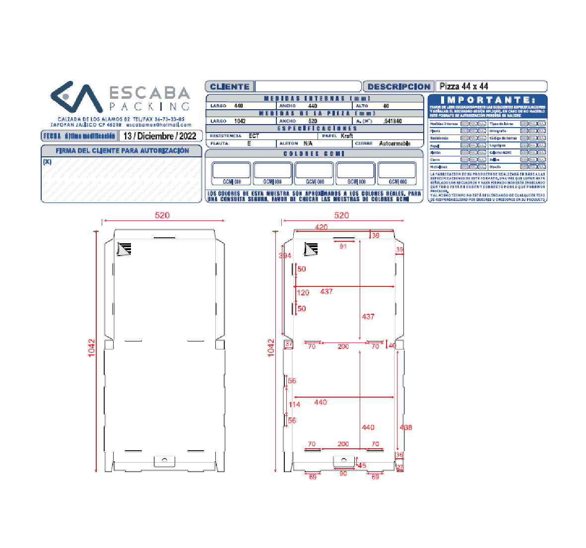 Plano técnico caja pizza 7